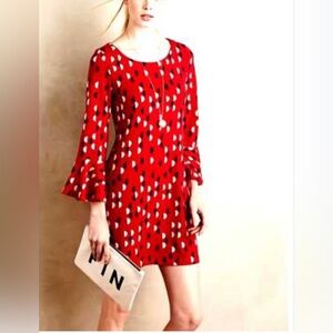 Maeve Anthropologie Sweater Shift Red Flutter Sleeve Long Mini Dress Size L